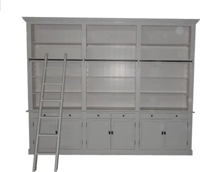 Obrázok produktu pre Knižnica vo vidieckom štýle (š 300 x h 36 x v 240) s rebríkom (v 300 cm) biela antický vzhľad - shabby-chic knižnica, regál
