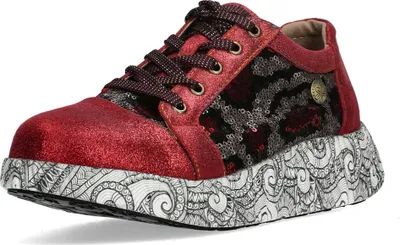 Produktbild von Laura Vita Damen Sneaker mit Pailletten Glitzer und Ornament Muster Nikito 69, Größe:38 EU, Farbe:Rot