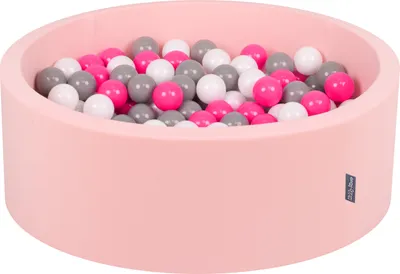 Zdjęcie produktu dla KiddyMoon suchy basen okrągły z piłeczkami 7cm różowy: biały-szary-ciemny róż 90x30cm/200piłek zabawka basen piankowy