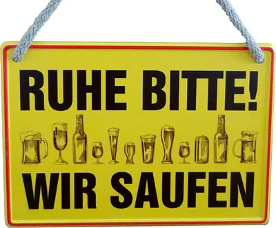 Produktbild von Lustiges Hängeschild Ruhe bitte! Wir saufen - Witziges Schild - Blechschild Bier - Bar Kneipe