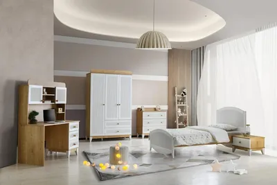 Produktbild von Design Mädchen Jugendzimmer Set Bett Nachttisch Kleiderschrank Schlafzimmer 5tlg