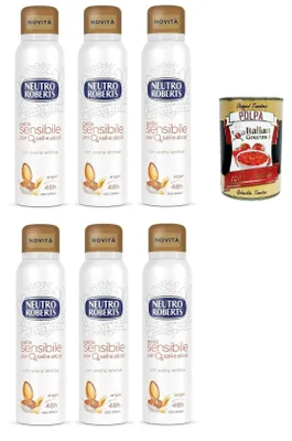 Produktbild von Neutro Roberts Deodorante Spray Avena,Deospray für Empfindliche Haut mit Hafer und Argan, Wirksam 48 Stunden Ohne Salze und Alkohol - 6x 150ml + Italian Gourmet polpa 400g