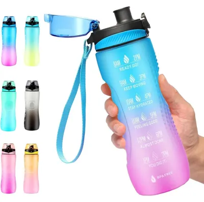 Produktbild von Trinkflasche mit Zeitmarkierung, Tritan BPA-frei, auslaufsicher, 750ml, Blau Violett
