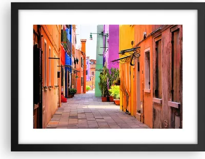Produktbild von Gerahmtes Poster - Schwarzer Rahmen - Sommer Straße Haus - 40x30 cm - Wand Bild - Wanddeko - Wandbilder - Kunstposter - Wandposter - Bilderrahmen - Bilder - Kunstdruck - Wandbild - P2BAA40x30-3583