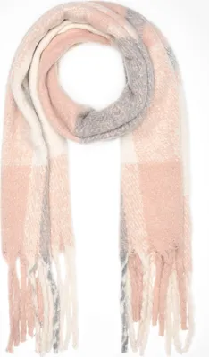Produktbild von Damen Strickschal kariert Karo Fransen XXL Wollschal Oversized Winterschal Autiga® rosa
