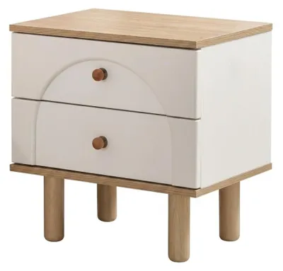 Immagine prodotto di Comodino moderno in stile scandinavo con 2 cassetti, effetto legno beige