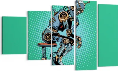 Produktbild von Bild auf Leinwand - Leinwandbild - Roboter Illustration Karikatur Comic - 100x60cm - Wand Bild - Wanddeko - Leinwanddruck - Bilder - Kunstdruck - Leinwand bilder - Wandkunst - EG100x60-3194