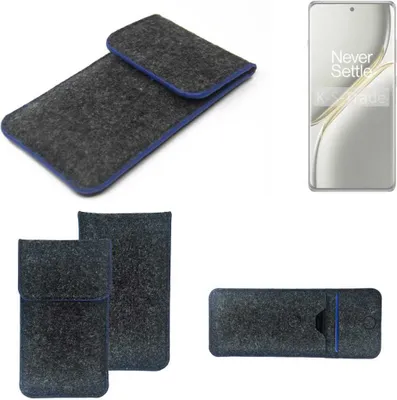 Produktbild von K-S-Trade Handy-Hülle Schutz-Hülle kompatibel mit OnePlus Ace 3 Pro Filztasche Pouch Tasche Case Sleeve Filzhülle dunkelgrau, blauer Rand