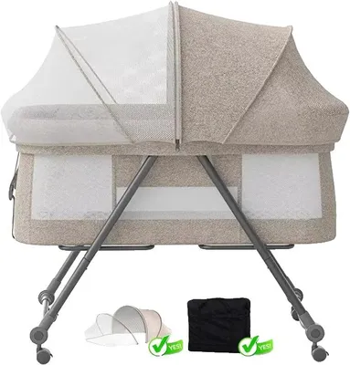 Zdjęcie produktu dla Składane łóżeczko turystyczne dla niemowląt, łóżeczko bujane, 93 x 55 x 73 cm, KHAKI KOMFORT