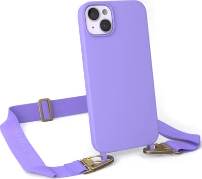 Produktbild von EAZY CASE Handykette Silikon mit Clips 2 in 1 kompatibel mit Apple iPhone 14 Plus Handyhülle mit Kordel, Hülle mit Band, Kette, Lila - Clips Gold
