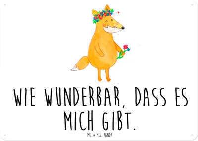 Produktbild von Mr. & Mrs. Panda tafel Fuchs Blumen DIN A6 - Weiß - Geschenk, Schild, Türschild, Wandbild, Motivation, Blechschild, Ich, Blechtafel, Freundin, Boho, Blumenliebe