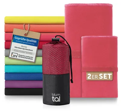 Immagine prodotto di Set di asciugamani in microfibra Blumtal: 180x90 cm e 80x40 cm – leggeri, super assorbenti e ad asciugatura rapida, asciugamani da viaggio compatti, teli da mare e da palestra, rosa chiaro