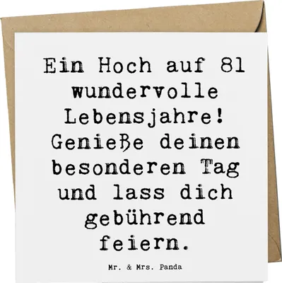 Produktbild von Mr. & Mrs. Panda Glückwunschkarte Spruch 81. Geburtstag - Weiß - Geschenk, Grußkarte, Jubiläum, Happy Birthday, Klappkarte, doppelkarte, Alter, faltkarte, handgefertigt