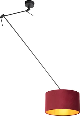 Produktbild von QAZQA - Klassisch I Antik Hängelampe I Pendellampe I Pendelleuchte mit Veloursschirm rot mit Gold I Messing 35 cm - Blitz I schwarz I Wohnzimmer I Schlafzimmer - Textil Zylinder I Länglich I Rund - LE