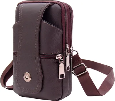 Produktbild von Männer Outdoor Kunstleder Gürtel Gürteltasche Handy Kartenhalter Hülle Tasche Deep Coffee