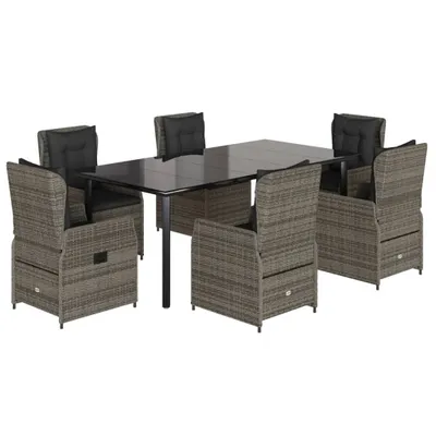 Produktbild von vidaXL 7-tlg. Garten-Essgruppe mit Kissen Grau Poly Rattan