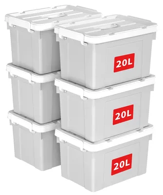 Zdjęcie produktu dla Zestaw 6 przenośnych plastikowych pojemników do przechowywania z pokrywkami, 20L