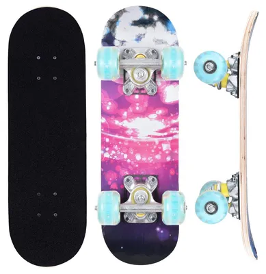 Obrázok produktu pre Kompletná skateboardová doska 17x5 palcov pre deti, doska z 7 vrstiev javorového dreva, farba: ružová s efektom galaxie