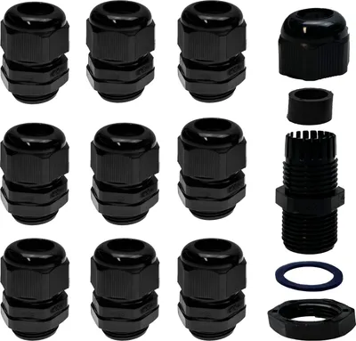 Produktbild von 10 Stück M25 x 1.5 Kunststoff Kabelverschraubung SCHWARZ m. Gegenmutter METRISCH