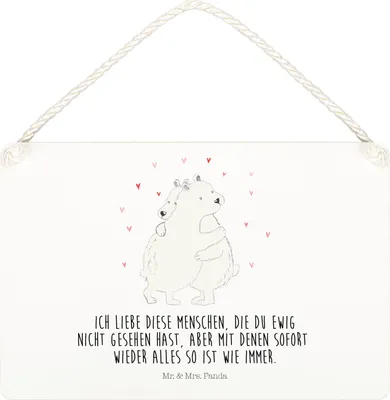 Produktbild von Mr. & Mrs. Panda Holzschild Eisbär Umarmen DIN A4 - Weiß - Geschenk, Wandbild Holz, holzbild, kleine aufmerksamkeit, Lustige Sprüche, wandhänger, Türschild, Schild
