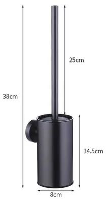 Image de Brosse de toilettes en acier inoxydable avec support, fixation murale, long manche, accessoire de nettoyage robuste pour la salle de bains (noir)
