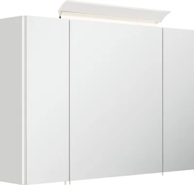 Produktbild von Spiegelschrank 90cm inkl. Design LED-Lampe und Glasböden weiss hochglanz : Weiss hochglanz