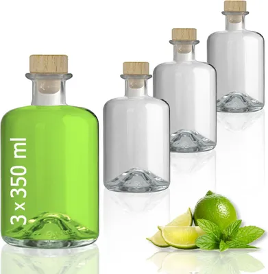 Produktbild von 3 Glasflaschen 350 ml leer zum selbst Befüllen mit Korken Apothekerflasche Essig Öl Flasche Schnapsflaschen Likörflaschen