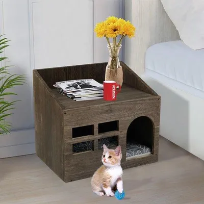 Produktbild von Famanu Katzenhaus - Katzenbett - Katzenhöhle - Dunkelbraun