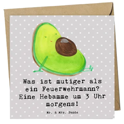 Produktbild von Mr. & Mrs. Panda Grußkarte Mutige Hebamme - Grau Pastell - Geschenk, Klappkarte, Geschenke mit Herz, Glückwunschkarte, Tapferkeit von Hebammen, zugewandt, Beruf, und Mut