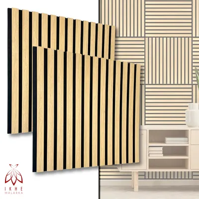 Immagine prodotto di Pannelli acustici Doghe 3D MDF con feltro 520x520x15mm - 2 pezzi (0,54m²) | fonoassorbenti e decorativi | rivestimento murale effetto legno 11000C