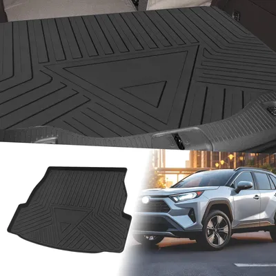 Produktbild von Flache Cargo-Liner Heckkofferraummatte Kofferraumladung Gepäckstiefeltablett Matte Streifen- und Dreiecksmuster für Toyota RAV4 2020-2024 Rutschfest