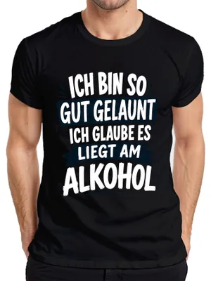 Zdjęcie produktu dla Jestem w tak dobrym humorze... dzięki alkoholu. Koszulka męska "JGA", czarna, rozmiar S. (Sarkastyczne stwierdzenie)