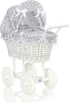 Produktbild von Weißer Puppenwagen aus Korbgeflecht – Spielzeugauto aus Korbgeflecht – handgefertigt und ökologisch, besonders sicher