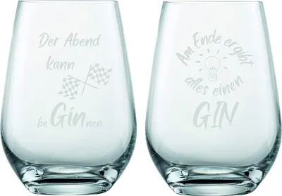 Produktbild von Schott Zwiesel 2er Set Ginglas 548ml mit Gravur Der Abend kann beGINnen & Am Ende ergibt alles einen Gin – lustige Geschenkidee für Ginliebhaber (ohne Stiel, Set 1)