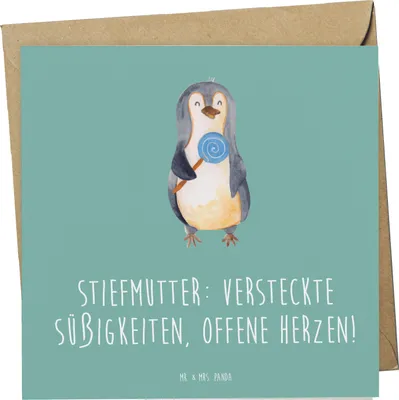 Produktbild von Mr. & Mrs. Panda Grußkarte Stiefmutter Herzen - Meeresbrise - Geschenk, Humor, Liebe, Jubiläen, Stiefkind, doppelkarte, Weihnachten, Klappkarte, faltkarte, Familie, Herz