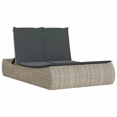 Produktbild von vidaXL Doppel-Sonnenliege mit Kissen Hellgrau Poly Rattan