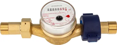 Produktbild von Einstrahlzähler ETK Kombi-Set (Warmwasser) bis 30 Grad Länge 130 mm, inkl. Verschraubungen 1 Zoll x 3/4 Zoll AG, Plombierschelle