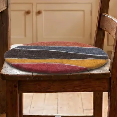Produktbild von Filz Stuhlauflage, Boho Sitzkissen, Handgefertigts Rundes Filzkissen - Rost/bunt, Braun, Wolle, 1,5*35*35 cm, Meditationskissen & Sitzkissen