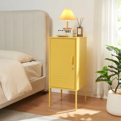 Produktbild von Nachtschrank 'Hausjärvi' mit abschließbarer Tür 82 x 35 x 35 cm Stahl Gelb