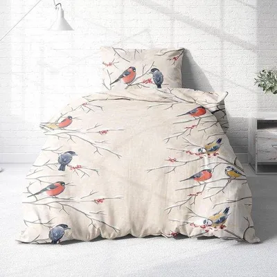 Produktbild von Flanellbettwäsche, 135 x 200 cm, creme-beige – Wintermotiv mit Vögeln – Gemütliche Flanellbettwäsche. Winterliche Flanellbettwäsche, 135 x 200 cm