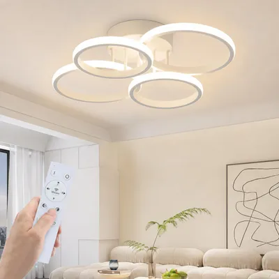 Image de ZMH Plafonnier LED Salon Dimmable Lampe de salon Moderne Blanc 48W Lampe de chambre 55cm Design Plafonnier 4 anneaux Lampe de cuisine avec télécommande pour maison appartement, Image générée par une IA
