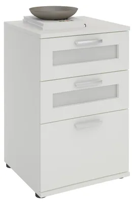 Produktbild von Nachttisch für Boxspringbetten Nachtschrank Nachtkommode MARIKE in weiß, mit 3 Schubladen