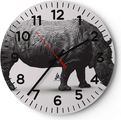 Produktbild von Wanduhr - Rund - Glasuhr - Nashorn Tier Afrika Safari - 30x30cm - Schleichendes Uhrwerk - Lautlos - zum Aufhängen bereit - Dekoration Modern - Wanddekoration aus Glas - C4AR30x30-2935