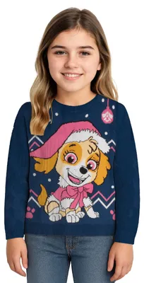 Produktbild von Paw Patrol Winterpullover für Mädchen - Skye Winter Strick Pullover Sweatshirt Ugly Sweater Blau/Pink 98-104