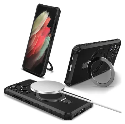 Image de Etui pour Samsung Galaxy S21 Ultra 5G magnétique avec MagSafe, porte-anneau, support, étui de protection double couche noir