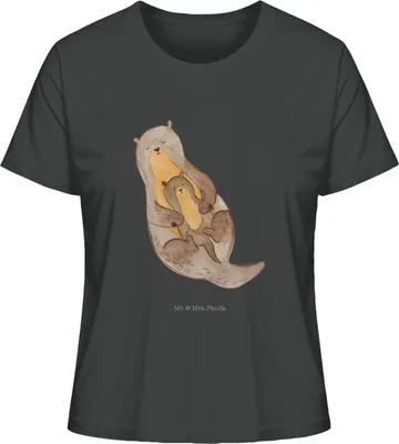Produktbild von Mr. & Mrs. Panda Basic T-Shirt Damen Otter Kind Größe M - Anthrazit - Geschenk, shirt, Geburt, Mutter, Rundhals, Sommershirt, Baby, Oberteil, Mama, Familie