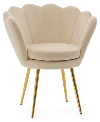 Produktbild von Beiger SHELL GOLD-Sessel mit goldfarbener Polsterung und goldenen Beinen für das Wohnzimmer oder den Schminktisch