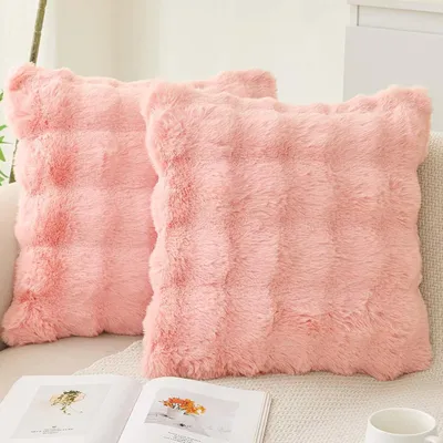 Produktbild von 2er Set Kissenbezüge, Flauschig Plüsch Kissenbezüge,45x45cm Quadratisch Kissenhülle Pelz Dekokissen Sofakissen,Rosa