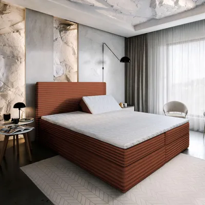 Produktbild von Masseno Boxspringbett MILARA 180x200 cm Komplett-Set mit Bonell Matratze und Topper, Polsterbett mit Bettkästen -Orange, TILIA 52