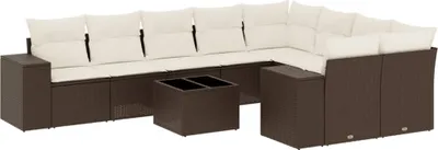 Produktbild von vidaXL 10-tlg. Garten-Sofagarnitur mit Kissen Braun Poly Rattan